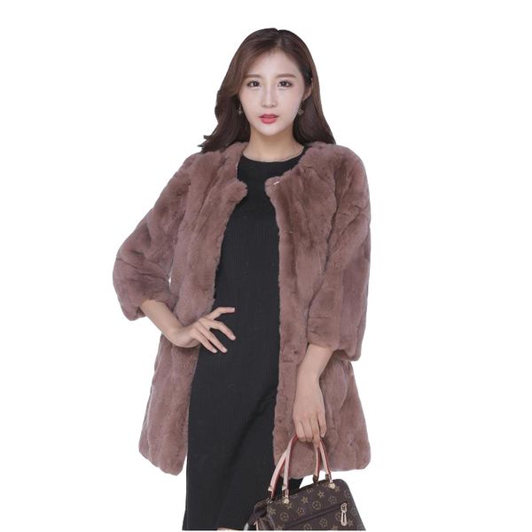 women's fur & faux rex medium long jacket korean seven-point sleeves autumn winter ladies warm slim parka overcoat, Black
women's fur & faux rex medium long jacket korean seven-point sleeves autumn winter ladies warm slim parka overcoat, Black