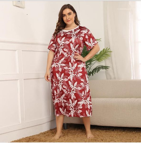 mid long sleepwear crew neck female pajamas 2020 summer womens designer floral nightdress plus size loose, Black;red
mid long sleepwear crew neck female pajamas 2020 summer womens designer floral nightdress plus size loose, Black;red