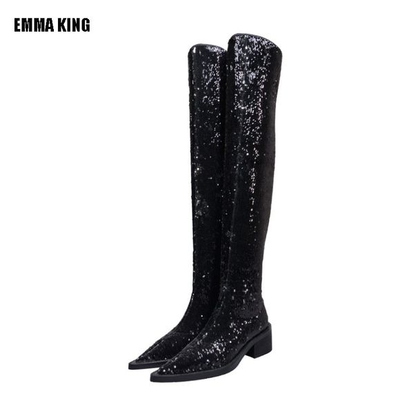 women fashion winter over the knee boots lady square high heel boots black blingbling flake long pointed toe shoes women
women fashion winter over the knee boots lady square high heel boots black blingbling flake long pointed toe shoes women