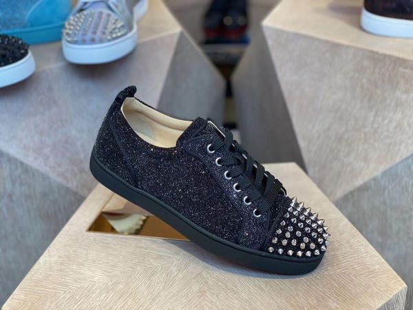black glitter with studded flats men's sneakers red bottom homme viera velvet leather trainers low red soles spikes outdoor walking fla
black glitter with studded flats men's sneakers red bottom homme viera velvet leather trainers low red soles spikes outdoor walking fla