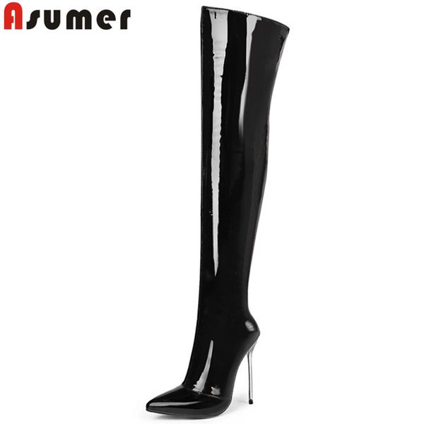 asumer fashion autumn winter boots women pointed toe over the knee boots thin high heels patent leather thigh high, Black
asumer fashion autumn winter boots women pointed toe over the knee boots thin high heels patent leather thigh high, Black