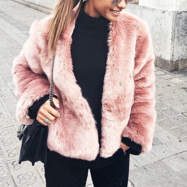 women plush cozy faux fur jacket coat in soft touch, Black