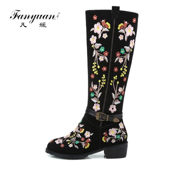fanyuan 2020 handmade chinese embroidery shoe women knee high boots medium square heel cow suede buckle boots plus size 43, Black
fanyuan 2020 handmade chinese embroidery shoe women knee high boots medium square heel cow suede buckle boots plus size 43, Black