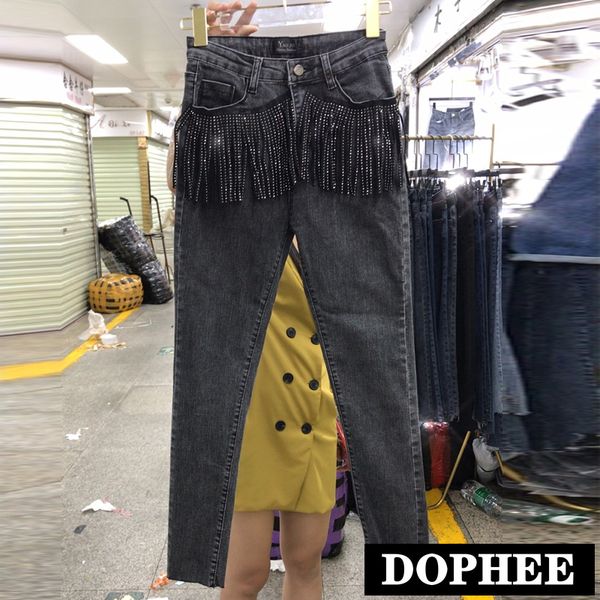 2020 spring new pocket heavy industry tassel scald high waist jeans women slim elastic grey pencil pants long trousers, Blue
2020 spring new pocket heavy industry tassel scald high waist jeans women slim elastic grey pencil pants long trousers, Blue