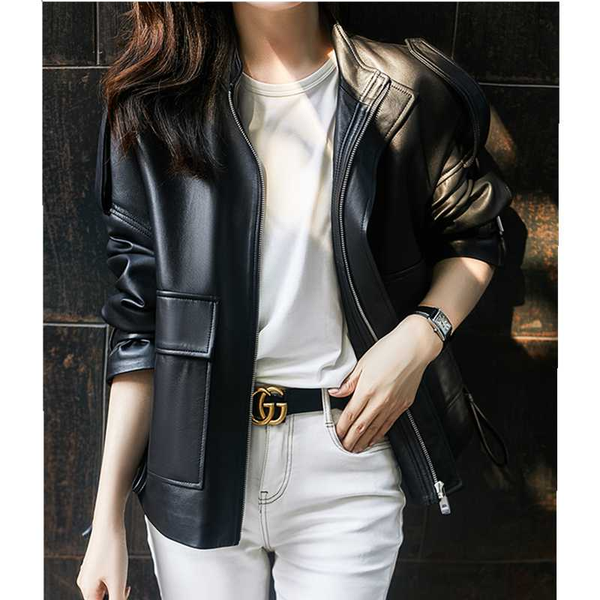 new sheepskin coat women's spring autumn genuine leather loose jackets soft sheepskin stand collar leather coats ladies coats, Black
new sheepskin coat women's spring autumn genuine leather loose jackets soft sheepskin stand collar leather coats ladies coats, Black