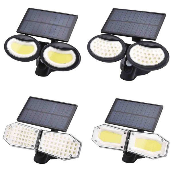 double head solar lamp outdoor waterproof garden wall solar light with dual adjustable angle security montion sensor lighting