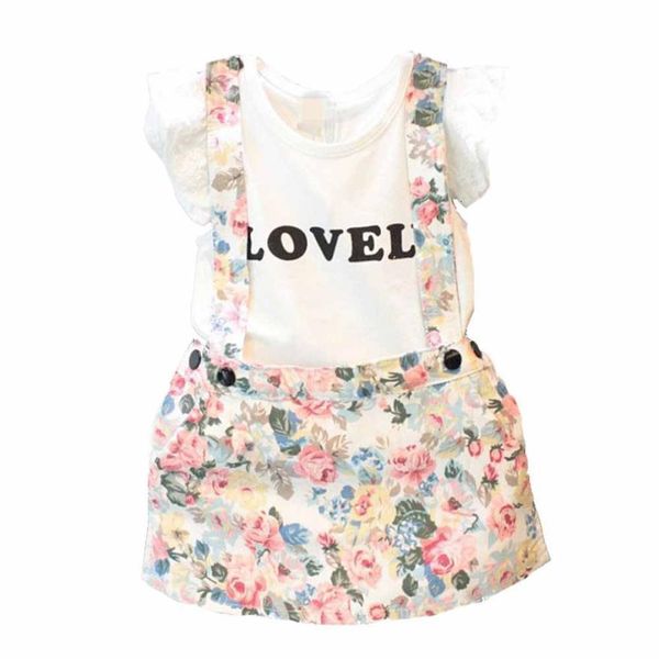 fashion summer 2pcs kids baby girl t-shirt+skirt overalls strap skirt outfits set clothes baby suits bebe new july 25, White