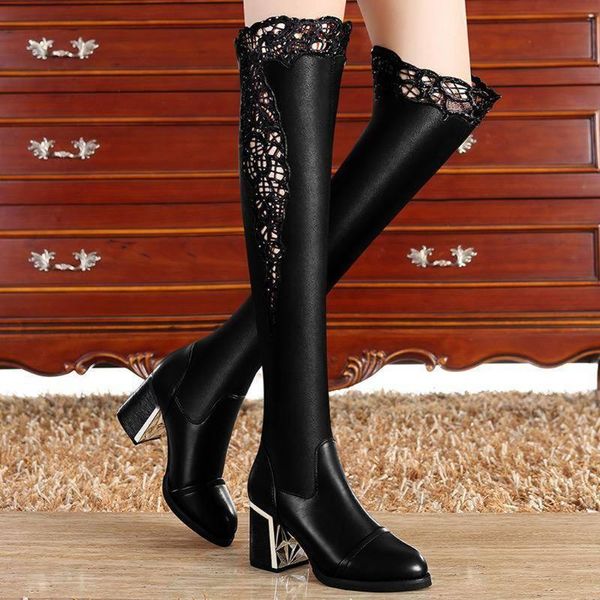 women over the knee boots female elegent lace leather long boots woman squared heel shoes spring autumn dressing long booties, Black
women over the knee boots female elegent lace leather long boots woman squared heel shoes spring autumn dressing long booties, Black