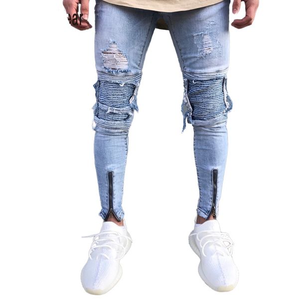 2020 brand designer slim fit ripped jeans men hi-street mens distressed denim joggers knee holes washed destroyed jeans, Blue
2020 brand designer slim fit ripped jeans men hi-street mens distressed denim joggers knee holes washed destroyed jeans, Blue