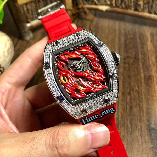 Version Rm26-02 Hell Fire Dial Silver Diamond Case Japan Miyota Automatic Movement Rm26-02 Mens Watch Red Rubber Strap Designer Watches