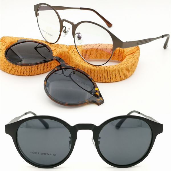 metal clip on sunglasses retro shape desiger's optical glasses frame with megnatic clip polarized sunglasses lenses hw939, Black
metal clip on sunglasses retro shape desiger's optical glasses frame with megnatic clip polarized sunglasses lenses hw939, Black
