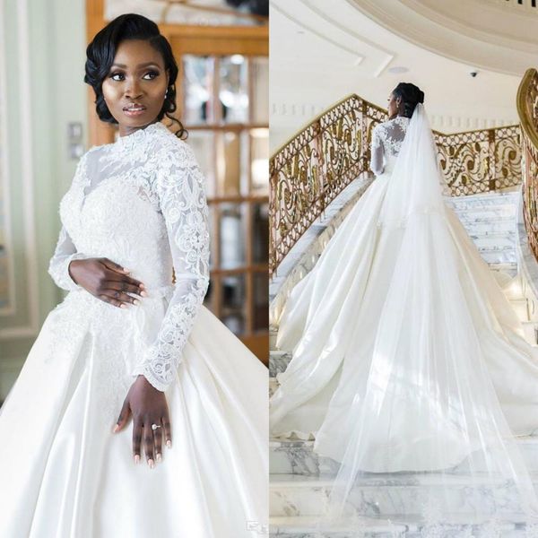 arabic plus size wedding dresses lace appliques high collar beaded bridal dress vestido de novia long sleeves wedding bridal gowns, White
arabic plus size wedding dresses lace appliques high collar beaded bridal dress vestido de novia long sleeves wedding bridal gowns, White