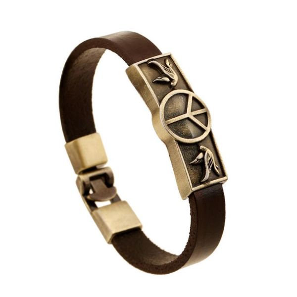 peace wristband vintage fashion genuine leather bracelet metal peace dove pigeon charm brown bangle women men retro jewelry gift, Golden;silver
peace wristband vintage fashion genuine leather bracelet metal peace dove pigeon charm brown bangle women men retro jewelry gift, Golden;silver