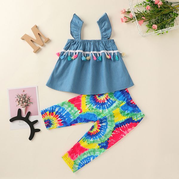 2020 korean version baby kids clothes sleeveless fringed denim vest t-shirt rainbow tie dye printing shorts new fashion outfit, Pink;blue
2020 korean version baby kids clothes sleeveless fringed denim vest t-shirt rainbow tie dye printing shorts new fashion outfit, Pink;blue