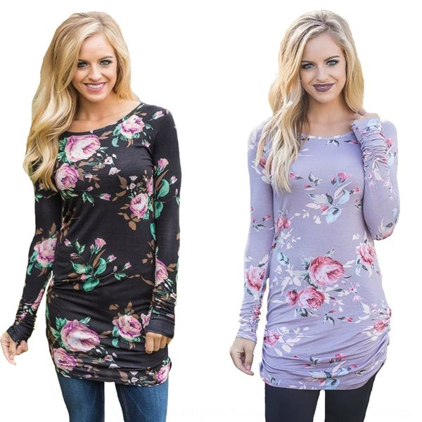 women's autumn and coat winter long sleeve printed slim mid-length women's autumn and coat t-shirt winter long sleeve printed slim, Black