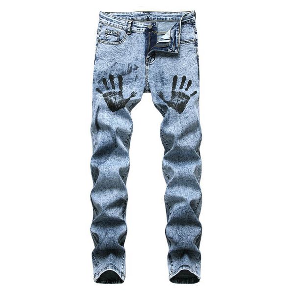 men's jeans mcikkny fashion men hand printed pants hi street stretch denim trousers for male washed size 29-42, Blue
men's jeans mcikkny fashion men hand printed pants hi street stretch denim trousers for male washed size 29-42, Blue