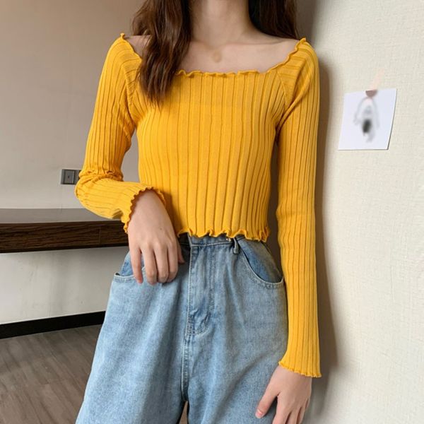 women's t-shirt autumn women full sleeve square neck sweater korean basic elasticity long knitted pullovers fashion jumpers, White
women's t-shirt autumn women full sleeve square neck sweater korean basic elasticity long knitted pullovers fashion jumpers, White