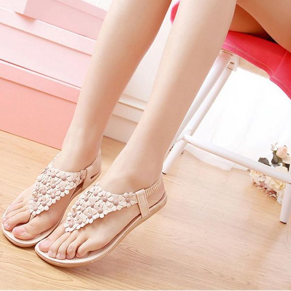 summer shoes sweet womens flowers flat sandals casual flats shoe, Black