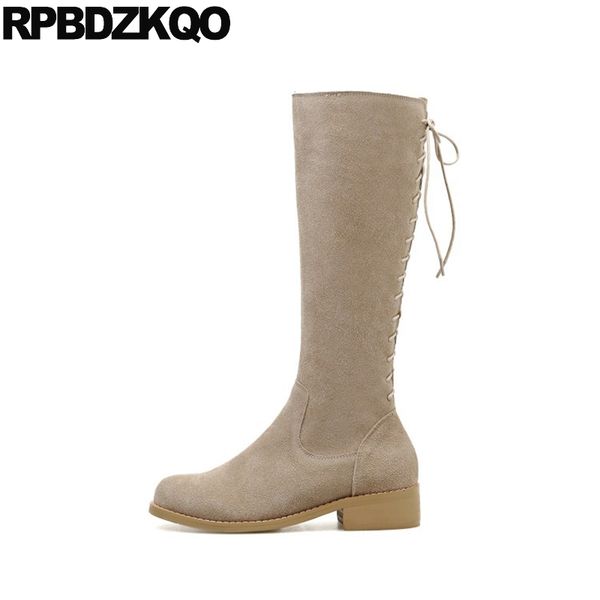 long autumn 2020 genuine leather lace up suede new chunky knee round toe shoes women boots block tall, Black
long autumn 2020 genuine leather lace up suede new chunky knee round toe shoes women boots block tall, Black
