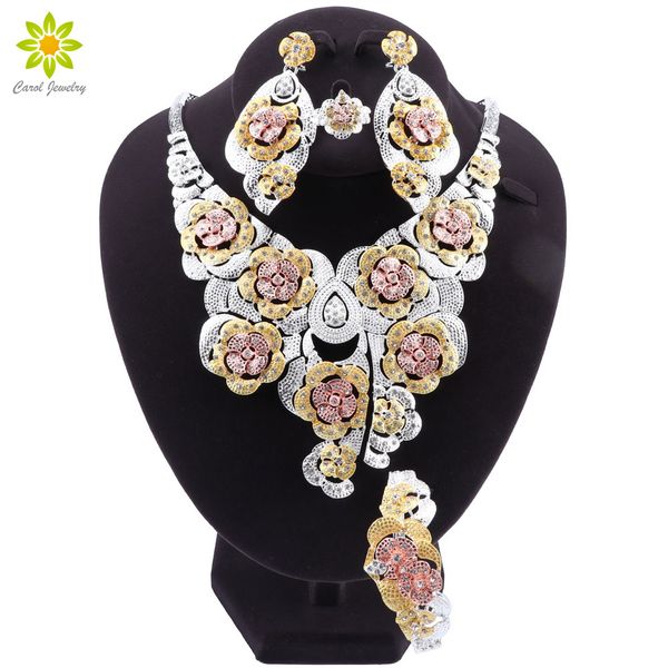 fashion dubai gold silver plated bridal jewelry sets for women african flower crystal necklace earrings bracelet ring
fashion dubai gold silver plated bridal jewelry sets for women african flower crystal necklace earrings bracelet ring