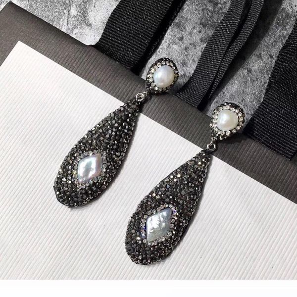 high uspecial 2018 luxury quality drop earring with black diamond and nature pearl for women stud earrings fashiow earrings, Golden
high uspecial 2018 luxury quality drop earring with black diamond and nature pearl for women stud earrings fashiow earrings, Golden
