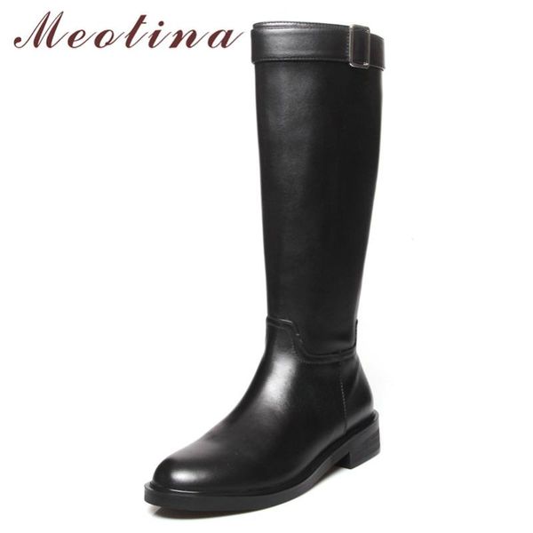 meotina winter riding boots women natural genuine leather zip block heel knee high boots buckle round toe shoes lady fall 33-43, Black
meotina winter riding boots women natural genuine leather zip block heel knee high boots buckle round toe shoes lady fall 33-43, Black