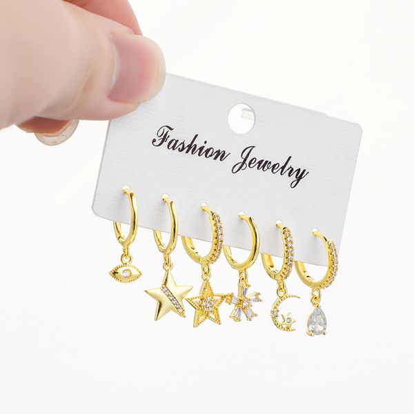 fashion new cute star moon evil eye small hoop earrigns sets crystal flower earings for womena man girls jewellery, Golden;silver
fashion new cute star moon evil eye small hoop earrigns sets crystal flower earings for womena man girls jewellery, Golden;silver