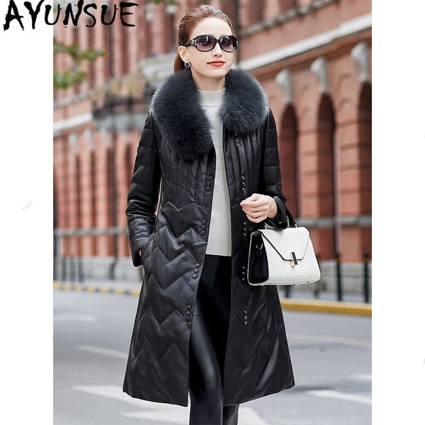 women's leather & faux ayunsue genuine jacket 100% real sheepskin coat winter women fur collar long down jackets plus size my4031, Black
women's leather & faux ayunsue genuine jacket 100% real sheepskin coat winter women fur collar long down jackets plus size my4031, Black
