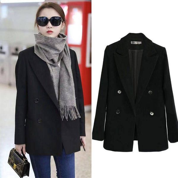 women's wool & blends women woolen coat black blazer jacket