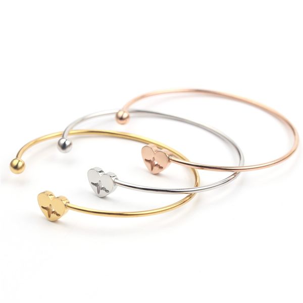 fashion Romantic Heartbeat Open Bracelet Stainless Steel Alloy Girl Lady Fashion Elegant Bracelets Women Accessories Jewelry, Golden;silver
fashion Romantic Heartbeat Open Bracelet Stainless Steel Alloy Girl Lady Fashion Elegant Bracelets Women Accessories Jewelry, Golden;silver