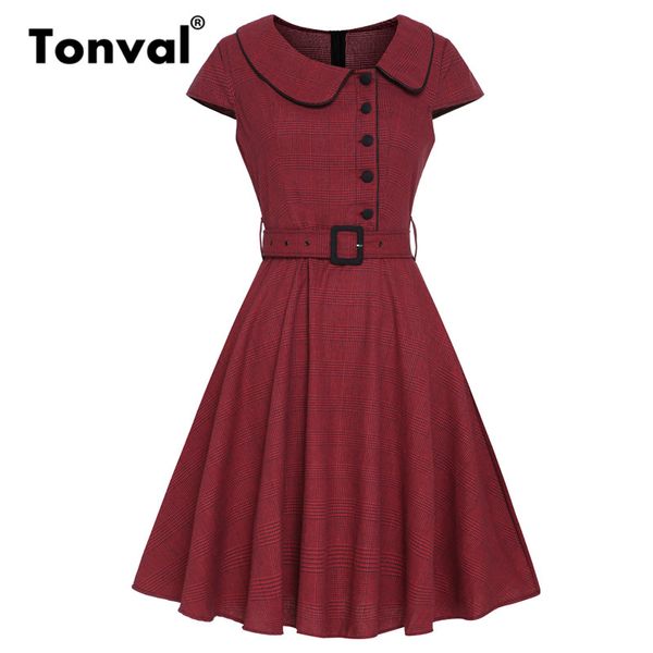 casual dresses tonval burgundy button up vintage plaid dress women clothes cap sleeve office lady summer tunic retro a line, Black;gray
casual dresses tonval burgundy button up vintage plaid dress women clothes cap sleeve office lady summer tunic retro a line, Black;gray