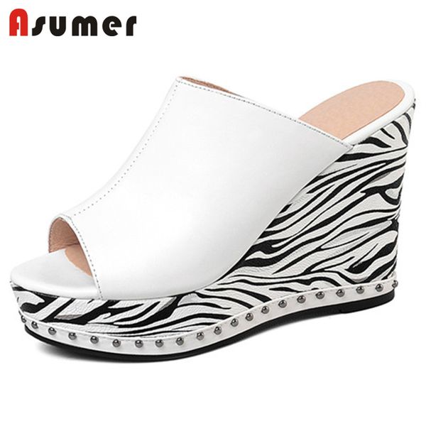 asumer 2020 10cm wedges platform shoes women genuine leather slipper peep toe zebra pattern summer slipper woman, Black
asumer 2020 10cm wedges platform shoes women genuine leather slipper peep toe zebra pattern summer slipper woman, Black