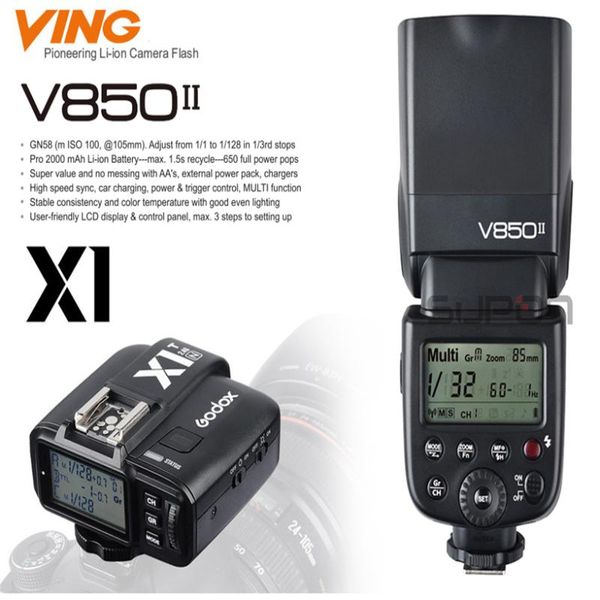 godox v850ii camera flash with changeable li-ion battery speedlite flash+x1t-c/n/s/f trigger for dslr cameras
godox v850ii camera flash with changeable li-ion battery speedlite flash+x1t-c/n/s/f trigger for dslr cameras