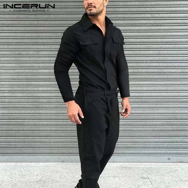 2020 men cargo overalls streetwear zippers solid color lapel jumpsuits long sleeve pants fashion mens rompers with belt incerun, Black
2020 men cargo overalls streetwear zippers solid color lapel jumpsuits long sleeve pants fashion mens rompers with belt incerun, Black