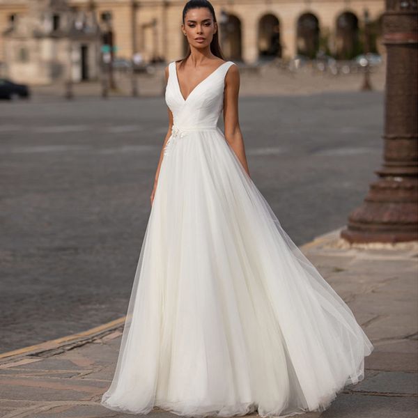 chic v-neck sleeveless wedding dresses a-line tulle pleated floor length bridal gown zipper back vestidos de novia, Blue;red
chic v-neck sleeveless wedding dresses a-line tulle pleated floor length bridal gown zipper back vestidos de novia, Blue;red