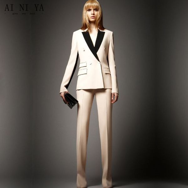 jacket+pants women business suit ivory jacket black lapel female office uniform ladies formal trouser suit double breased, White
jacket+pants women business suit ivory jacket black lapel female office uniform ladies formal trouser suit double breased, White