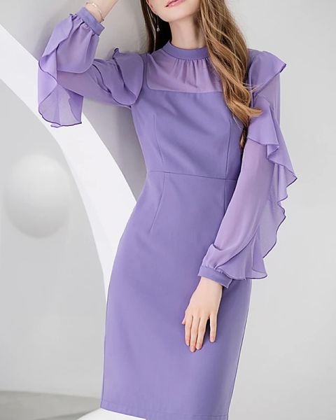 sheath / column elegant minimalist guest cocktail party dress jewel neck long sleeve knee length chiffon with ruffles, Black
sheath / column elegant minimalist guest cocktail party dress jewel neck long sleeve knee length chiffon with ruffles, Black