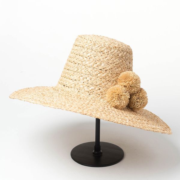 hand-made straw raffia fur ball decoration hat wide brim vior hat sun protection for ladies summer straw beach women caps 2020, Blue;gray
hand-made straw raffia fur ball decoration hat wide brim vior hat sun protection for ladies summer straw beach women caps 2020, Blue;gray