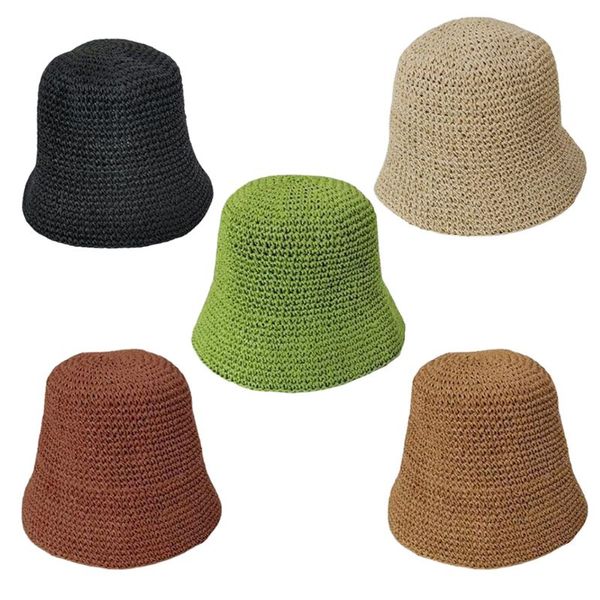 women summer crochet straw bucket hat sun protection dome foldable fisherman cap q0ke, Blue;gray
women summer crochet straw bucket hat sun protection dome foldable fisherman cap q0ke, Blue;gray