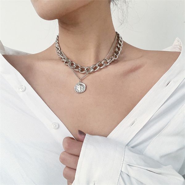 retro portrait exaggerated thick chain necklace double personality chain hip hop cervical short clavicle women 2020, Silver
retro portrait exaggerated thick chain necklace double personality chain hip hop cervical short clavicle women 2020, Silver