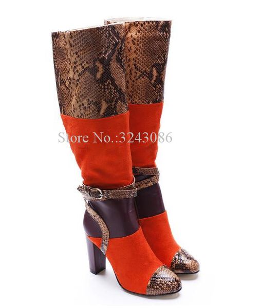 new patchwork snakeskin chunky heel long boots women round toe suede leather mixed color knee high boots lady winter, Black
new patchwork snakeskin chunky heel long boots women round toe suede leather mixed color knee high boots lady winter, Black