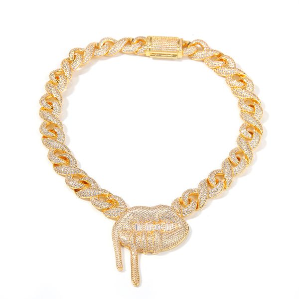 hip hop mens lip pendant necklace bling cuba chain shining zircon real gold plated tennis chain, Silver
hip hop mens lip pendant necklace bling cuba chain shining zircon real gold plated tennis chain, Silver