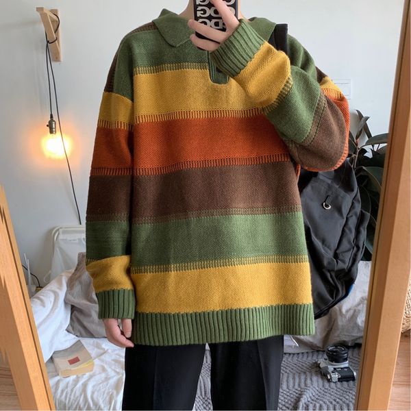 men's sweaters winter striped sweater warm fashion contrast color casual lapel knit man wild loose long-sleeved pullover male, White;black
men's sweaters winter striped sweater warm fashion contrast color casual lapel knit man wild loose long-sleeved pullover male, White;black