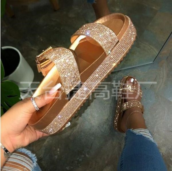 women's plus size slippers 2020 summer new thick bottom sandals sequins foreign trade sandals, Black