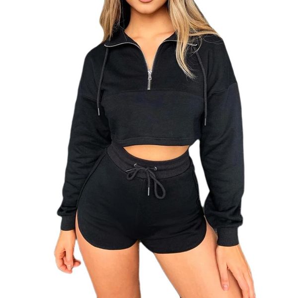 women long sleeve cropped elastic high waist drawstring shorts solid color casual tracksuits ladies stand collar streetwear, Gray
women long sleeve cropped elastic high waist drawstring shorts solid color casual tracksuits ladies stand collar streetwear, Gray