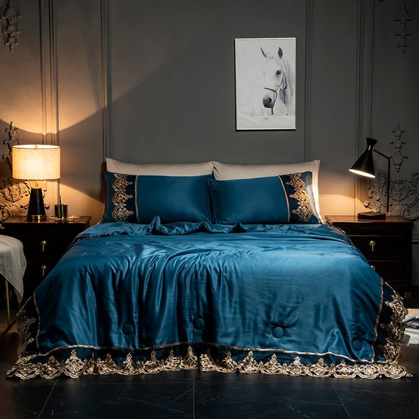 luxury european summer comforter washed silk bed linen sheet pillowcase blue blanket full king size lace solid thin quilt
luxury european summer comforter washed silk bed linen sheet pillowcase blue blanket full king size lace solid thin quilt