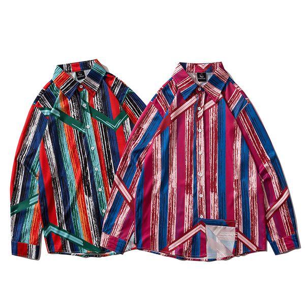 new hip hop streetwear men's blue red striped loose long-sleeved shirt street vintage trend casual oversize shirt, White;black
new hip hop streetwear men's blue red striped loose long-sleeved shirt street vintage trend casual oversize shirt, White;black