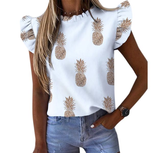 women casual pineapple printing tee shirts white frilled neck flutter sleeve print summer bohemian new round collar t-shirt
women casual pineapple printing tee shirts white frilled neck flutter sleeve print summer bohemian new round collar t-shirt