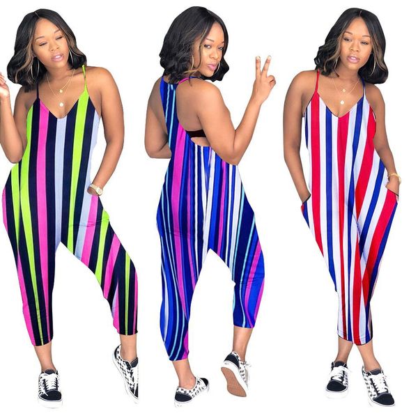 2020 womens designer jumpsuits summer sleeveless rompers colorful striped print jumpsuit v neck fashion casual female clothing, Black;white
2020 womens designer jumpsuits summer sleeveless rompers colorful striped print jumpsuit v neck fashion casual female clothing, Black;white