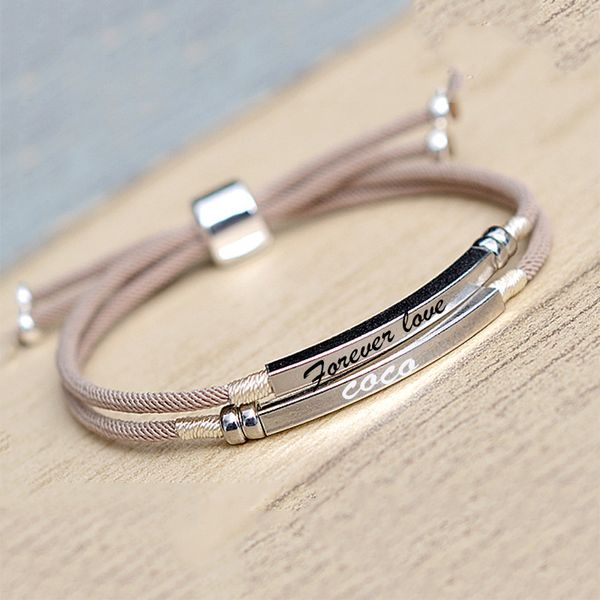 925 sterling silver custom bar bracelet engraved name date letter two layers handmade pink rope personalized woman jewelry, Golden;silver
925 sterling silver custom bar bracelet engraved name date letter two layers handmade pink rope personalized woman jewelry, Golden;silver